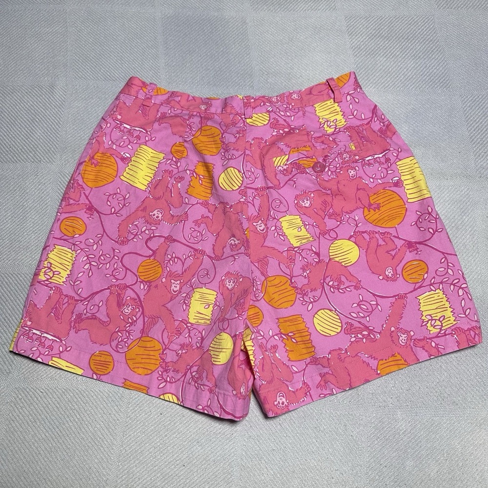 Vintage Lilly Pulitzer Monkeys & Lanterns Pink Yellow Orange Shorts Sz 6 Petite - Picture 5 of 11